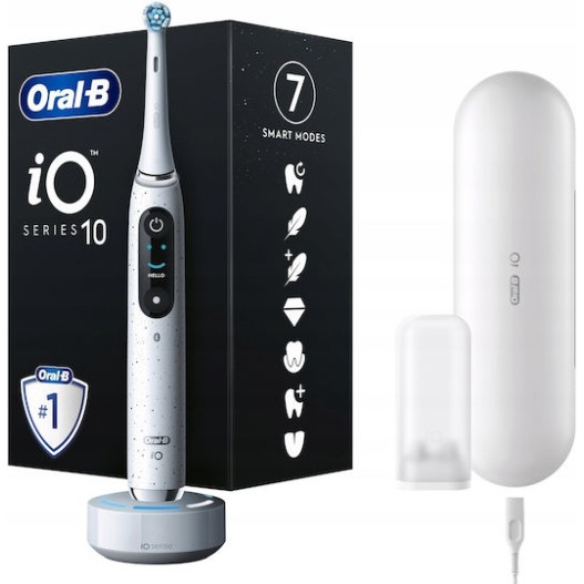 Oral-B Io Series 10 Ηλεκτρική Οδοντόβουρτσα με Χρονομετρητή, Αισθητήρα Πίεσης και Θήκη Ταξιδίου White