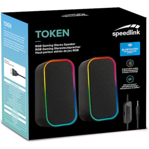 SpeedLink Token Ηχεία Υπολογιστή 2.0 με RGB Φωτισμό και Bluetooth Ισχύος 6W Μαύρα