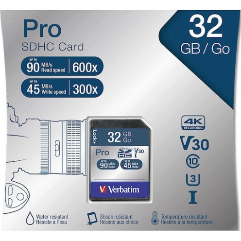 Verbatim Pro SDHC 32GB U3 UHS-I 90MB/s