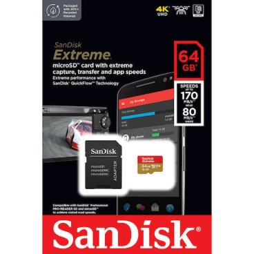 Sandisk Extreme microSDXC 64GB U3 V30 A2 UHS-I 170MB/s με αντάπτορα