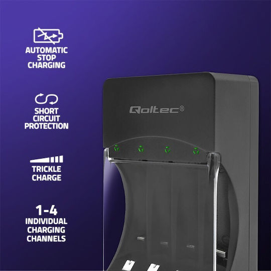 Qoltec Φορτιστής 4 Μπαταριών Ni-Cd/Ni-MH Μεγέθους AA/AAA
