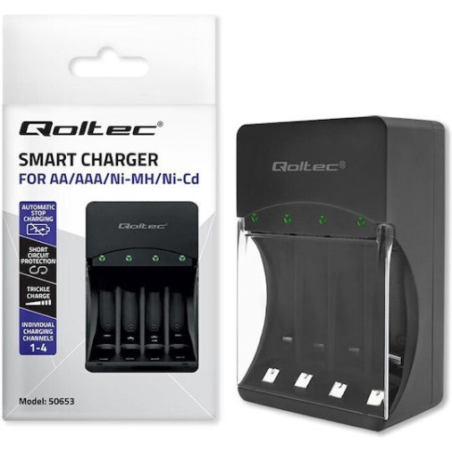 Qoltec Φορτιστής 4 Μπαταριών Ni-Cd/Ni-MH Μεγέθους AA/AAA