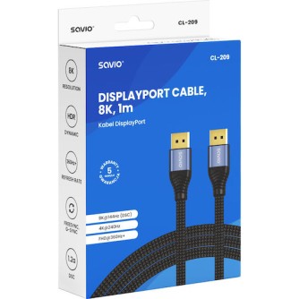 Savio Cable DisplayPort male - DisplayPort male 1m Μαύρο