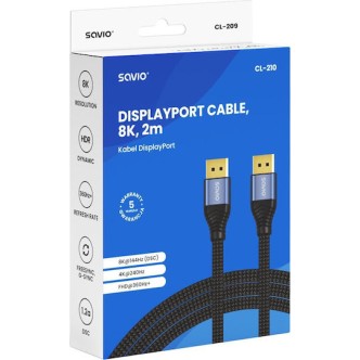 Savio Cable DisplayPort male - DisplayPort male 2m Μαύρο