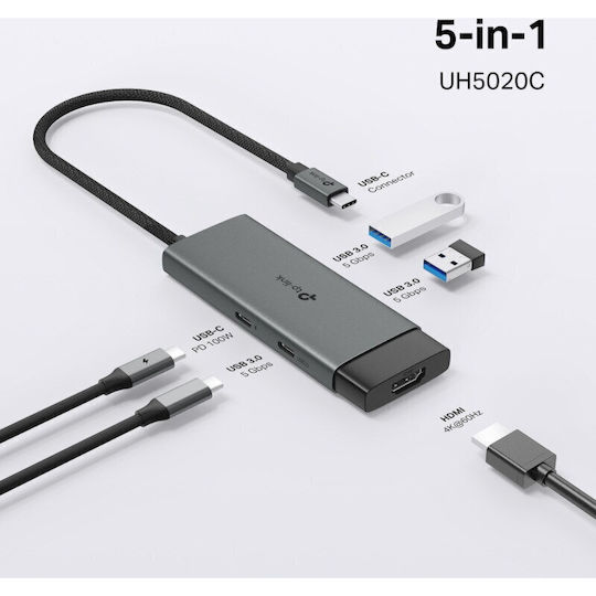 TP-LINK UH5020C USB-C Docking Station με HDMI 4K PD Γκρι