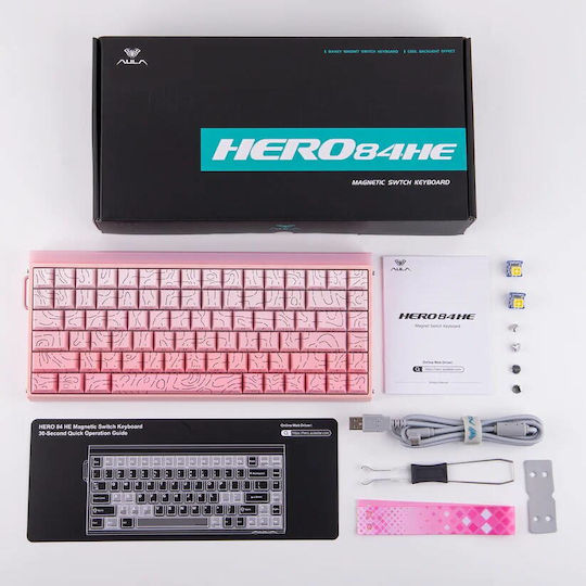 Aula Hero 84 HE Ασύρματο Gaming Μηχανικό Πληκτρολόγιο 75% με RGB φωτισμό (Αγγλικό US) Ροζ