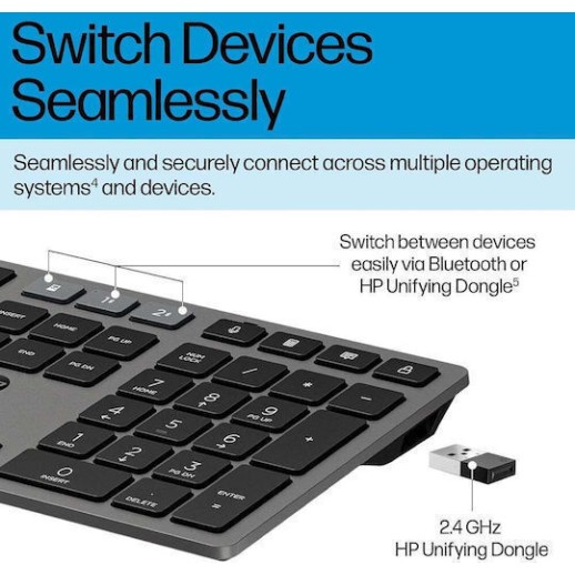 HP 720 Ασύρματο Bluetooth Πληκτρολόγιο Αγγλικό US