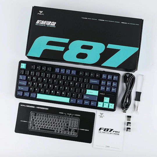 Aula F87 Pro Ασύρματο Gaming Μηχανικό Πληκτρολόγιο Tenkeyless με GrayWood V4 διακόπτες και RGB φωτισμό (Αγγλικό US)