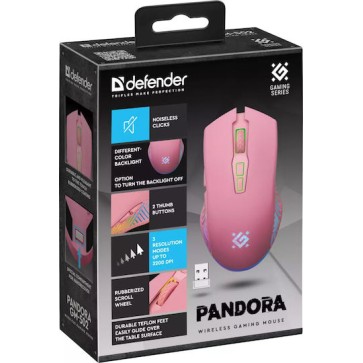 Defender Pandora GM-502 Ασύρματο Gaming Ποντίκι 3200 DPI Ροζ