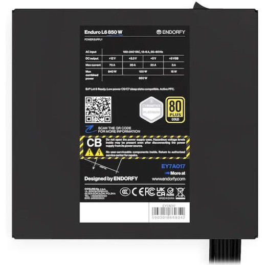 Endorfy Enduro L6 850W Μαύρο Τροφοδοτικό Υπολογιστή Full Wired 80 Plus Gold