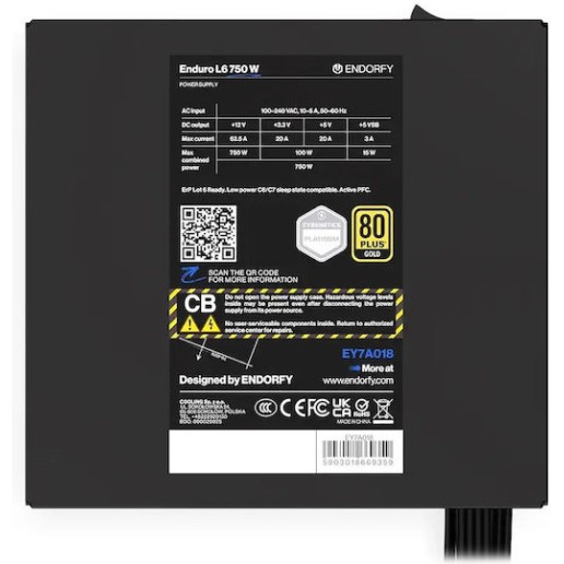 Endorfy Enduro L6 750W Μαύρο Τροφοδοτικό Υπολογιστή Full Wired 80 Plus Gold