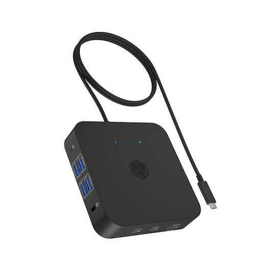 Icy Box USB-C Docking Station με HDMI 4K PD Ethernet και σύνδεση 3 Οθονών Μαύρο (IB-DK4090-C)