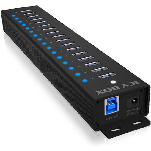 Icy Box USB 3.2 Hub 16 Θυρών με σύνδεση USB-A & Θύρα Φόρτισης και Εξωτερική Παροχή Ρεύματος