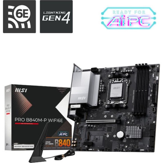 MSI Pro B840M-P WIFI6E Motherboard Micro ATX με AMD AM5 Socket 7E77-001R