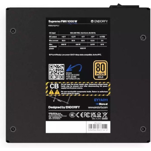 Endorfy Supremo FM6 1000W Μαύρο Τροφοδοτικό Υπολογιστή Full Modular 80 Plus Gold
