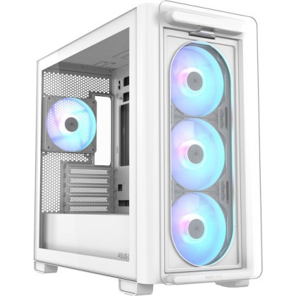 Asus A23 Plus Gaming Midi Tower Κουτί Υπολογιστή με Πλαϊνό Παράθυρο και RGB Φωτισμό Λευκό