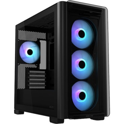 Asus A23 Plus Gaming Midi Tower Κουτί Υπολογιστή με Πλαϊνό Παράθυρο και RGB Φωτισμό Μαύρο