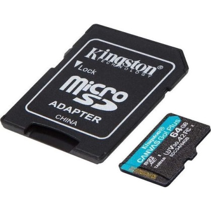 Kingston Canvas Go Plus microSDXC 64GB Class 10 U3 V30 A2 UHS-I με αντάπτορα