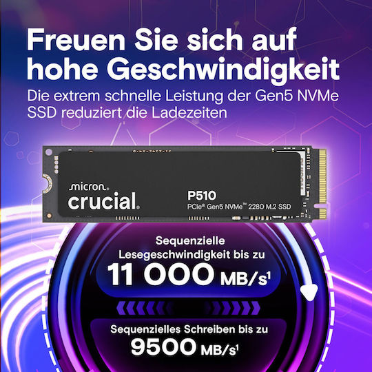 Crucial P510 SSD 1TB M.2 NVMe PCI Express 5.0