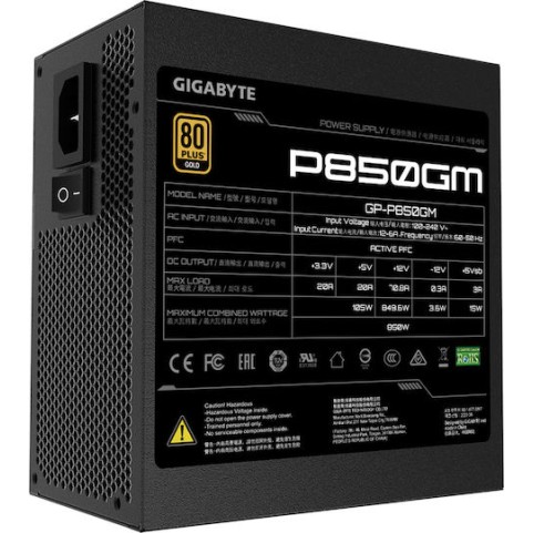 Gigabyte P850GM 850W Μαύρο Τροφοδοτικό Υπολογιστή Full Modular 80 Plus Gold