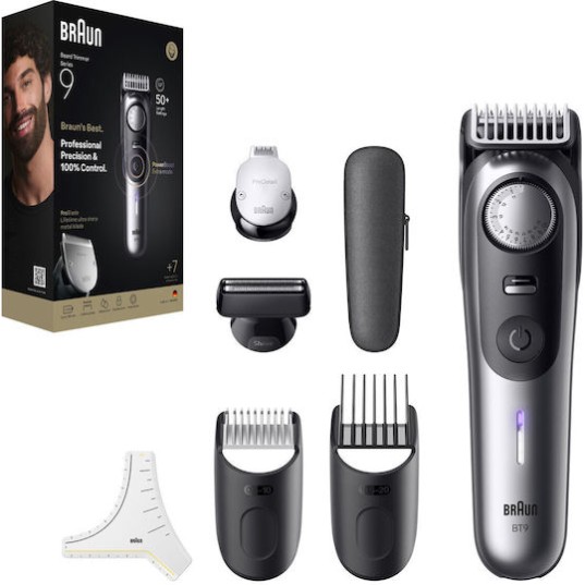 Braun Series 9 Επαναφορτιζόμενη Κουρευτική Μηχανή Ασημί BT9520