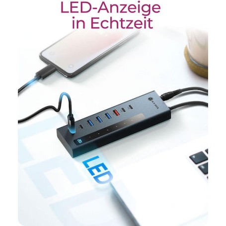 Icy Box Hub 9 Θυρών με σύνδεση USB-A Γκρι