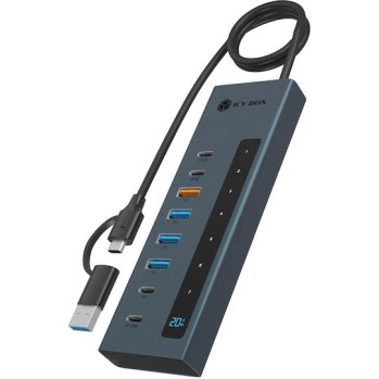 Icy Box Hub 9 Θυρών με σύνδεση USB-A Γκρι