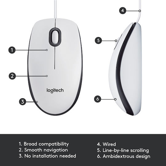 Logitech M100 Ενσύρματο Ποντίκι Λευκό