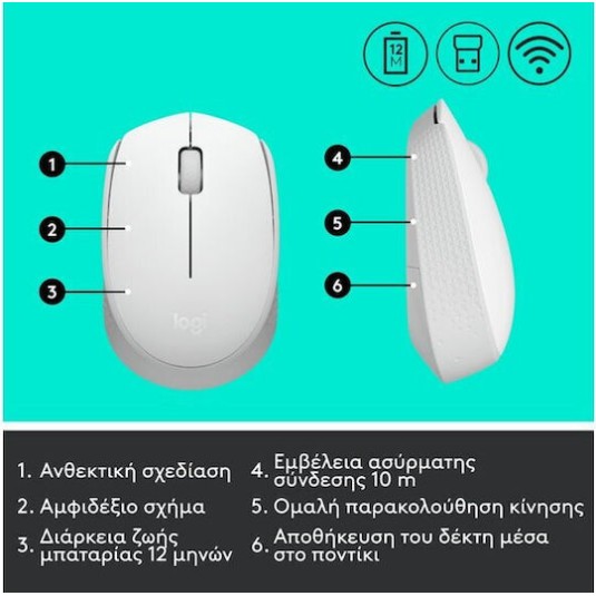 Logitech M171 Ασύρματο Ποντίκι Off White