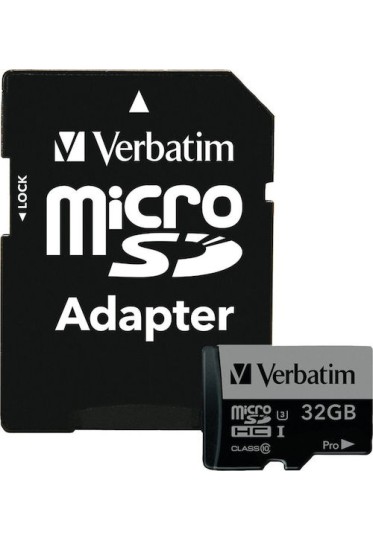 Verbatim Pro microSDHC 32GB Class 10 U3 UHS-I με αντάπτορα
