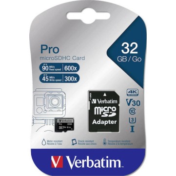 Verbatim Pro microSDHC 32GB Class 10 U3 UHS-I με αντάπτορα
