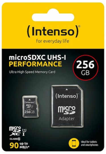 Intenso Class Performance microSDXC 256GB Class 10 U1 UHS-I με αντάπτορα