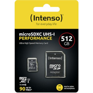 Intenso Performance microSDXC 512GB Class 10 U1 UHS-I με αντάπτορα