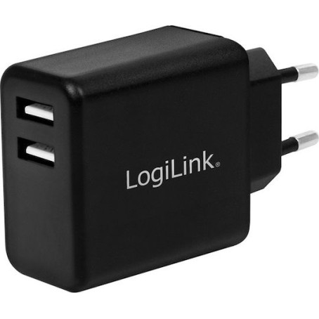 LogiLink 2x USB-A Wall Adapter Μαύρο (PA0210)