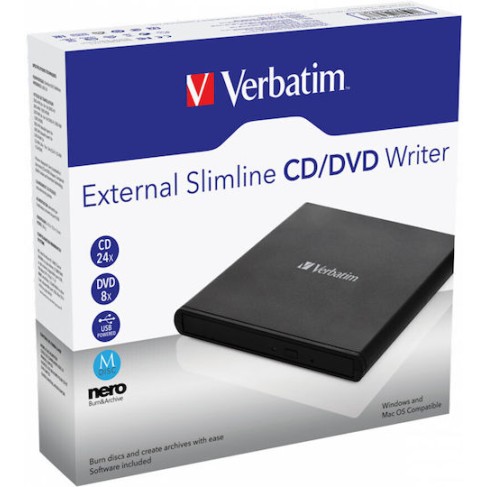 Verbatim Εξωτερικός Οδηγός Εγγραφής/Ανάγνωσης DVD για Laptop / Desktop Μαύρο