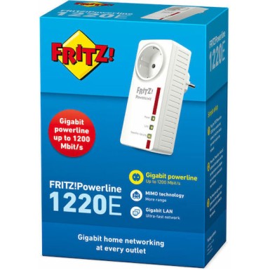 AVM Fritz!Powerline 1220E Powerline για Ενσύρματη Σύνδεση με Passthrough Πρίζα και 2 Θύρες Gigabit Ethernet