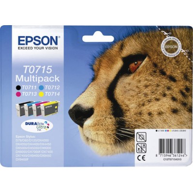 Epson T0715 Γνήσιο Πακέτο 4 Μελανιών Εκτυπωτή InkJet Κίτρινο / Κυανό / Ματζέντα / Μαύρο (C13T07154010 C13T07154020 C13T07154012)