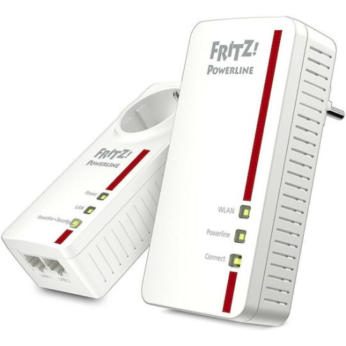 AVM Fritz!Powerline 1260E Powerline Διπλού Kit για Ασύρματη Σύνδεση Wi‑Fi 5 με Passthrough Πρίζα και 2 Θύρες Gigabit Ethernet