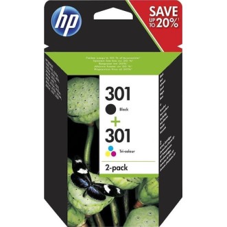 HP 301 Γνήσιο Πακέτο 2 Μελανιών Εκτυπωτή InkJet Πολλαπλό (Color) / Μαύρο (N9J72AE)