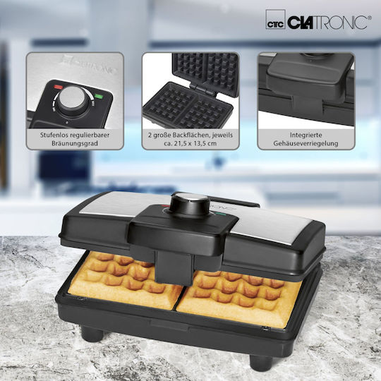 Clatronic WA 3606 Βαφλιέρα για Τετράγωνες Βάφλες 2 Θέσεων 800W