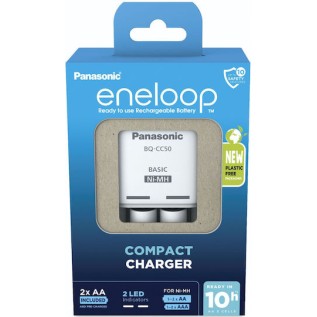 Panasonic Eneloop Compact BQ-CC50 Φορτιστής 2 Μπαταριών Ni-MH Μεγέθους AA Σετ με 2x AA 2000mAh σε Λευκό χρώμα
