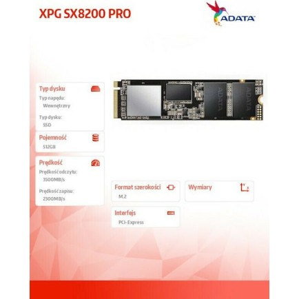 Adata XPG SX8200 Pro SSD 512GB M.2 NVMe PCI Express 3.0 ASX8200PNP-512GT-C