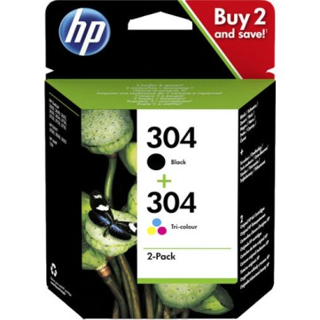 HP 304 Γνήσιο Πακέτο 2 Μελανιών Εκτυπωτή InkJet Πολλαπλό (Color) / Μαύρο (3JB05AE)