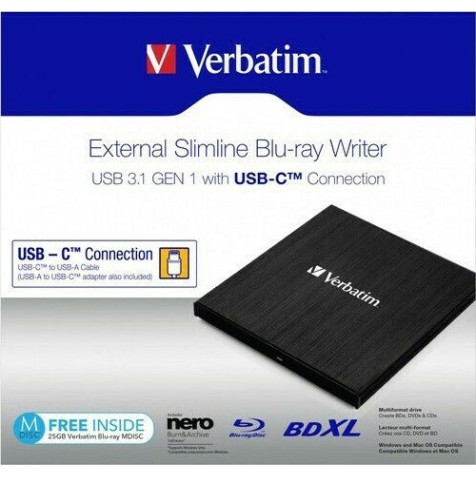 Verbatim Εξωτερικός Οδηγός Εγγραφής/Ανάγνωσης Blu-Ray/DVD/CD για Desktop / Laptop Μαύρο