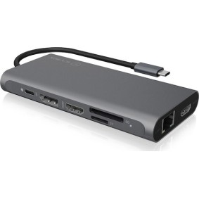 Icy Box USB-C Docking Station με HDMI/DisplayPort 4K PD Ethernet και σύνδεση 3 Οθονών Γκρι (IB-DK4050-CPD)