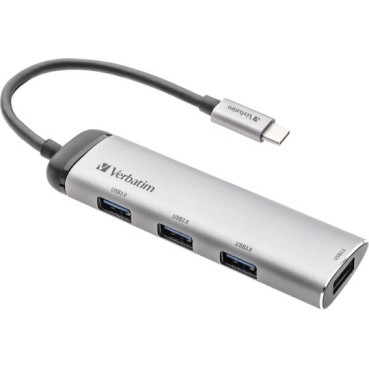 Verbatim V7 USB 3.0 Hub 4 Θυρών με σύνδεση USB-C Ασημί