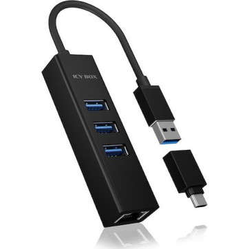 Icy Box USB 3.0 Hub 4 Θυρών με σύνδεση USB-C / USB-A / Ethernet