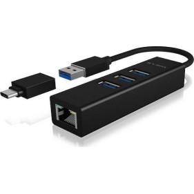 Icy Box USB 3.0 Hub 4 Θυρών με σύνδεση USB-C / USB-A / Ethernet