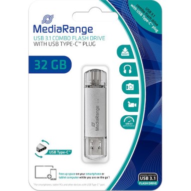 MediaRange 32GB USB 3.0 Stick με σύνδεση USB-A & USB-C Γκρι