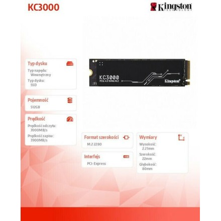 Kingston KC3000 SSD 512GB M.2 NVMe PCI Express 4.0 SKC3000S/512G